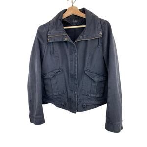 LA Coalition Women's L Faded Black Full‎ Zip Crop Drawstring Cowl Neck Jacket *